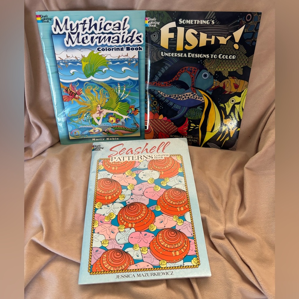 DOVER COLORING BOOKS  *Bundle of 3* Fish Mermaids Seashells